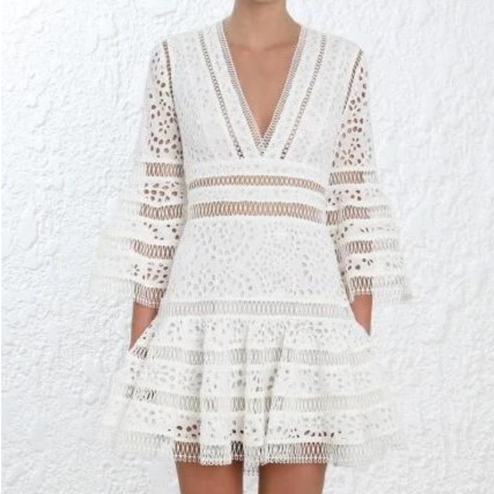 Zimmermann Laelia Diamond Flutter Dress in White